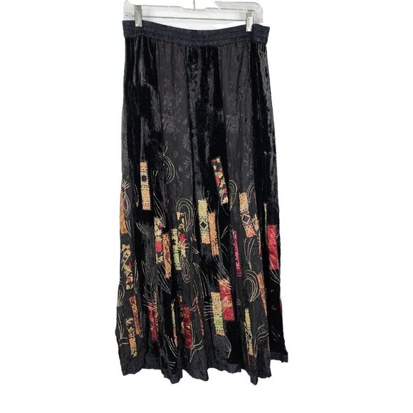 Coldwater Creek Womens M Fancy Fukara Velvet Art Boho Skirt Patchwork‎ Mix Media - Picture 1 of 14